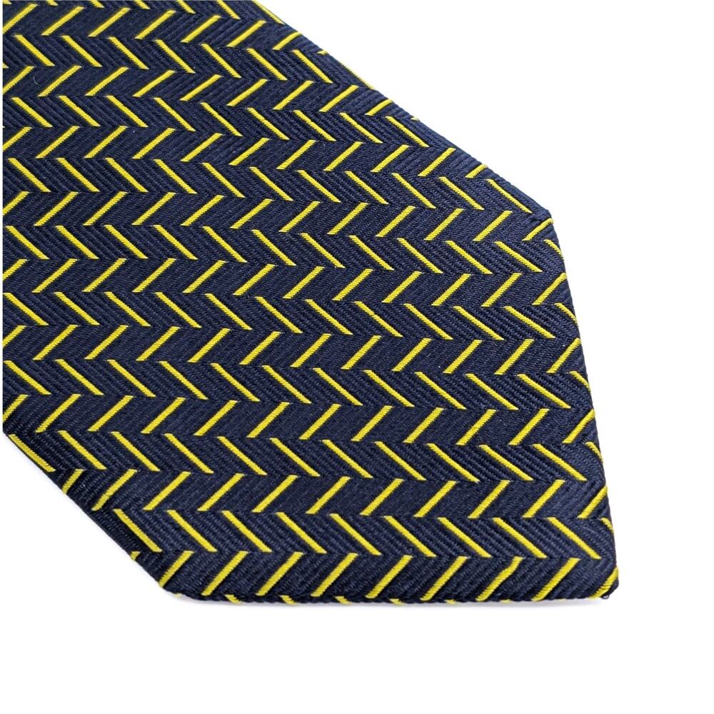 Vintage 90s Brooks Brothers Makers Tie Silk Jacquard Geometric Preppy Navy Blue